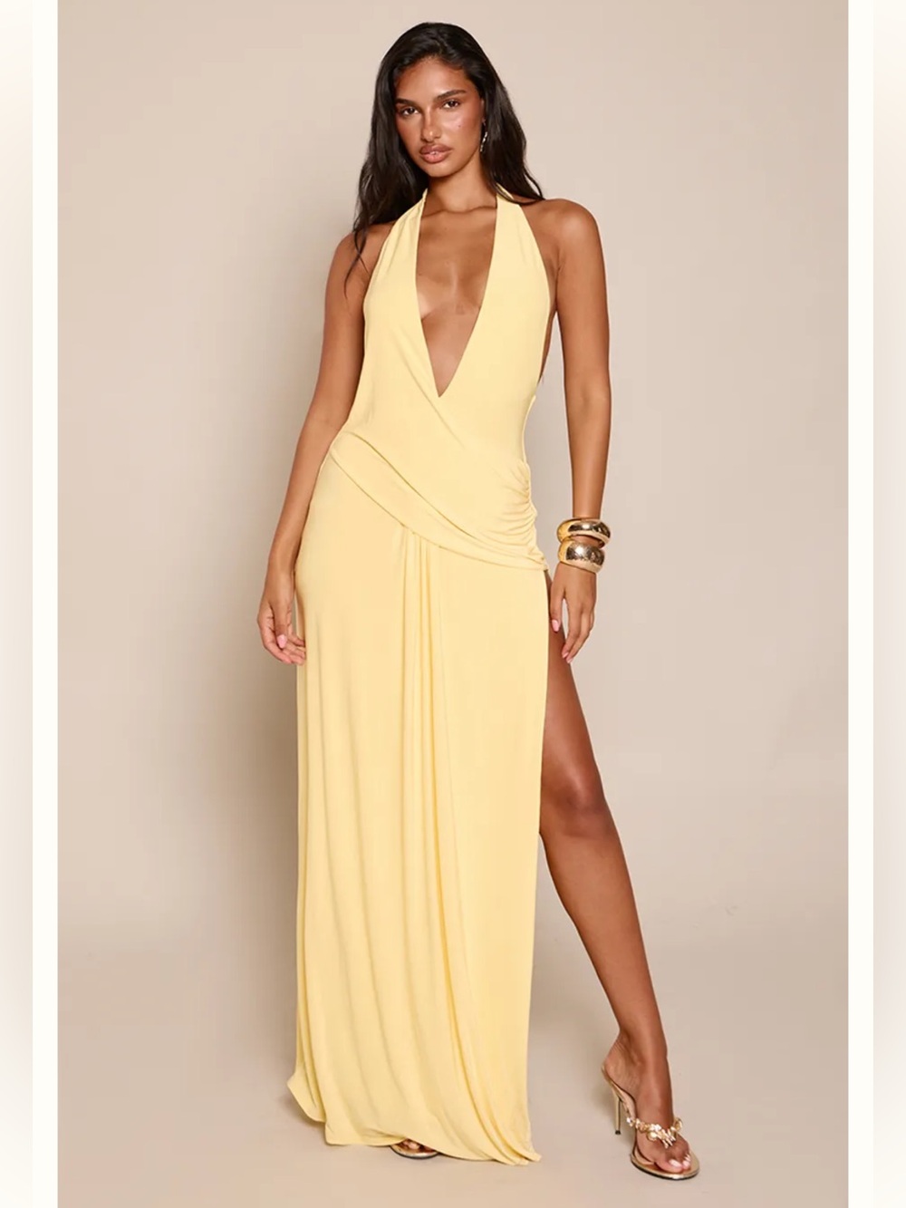 Double Layer Slinky Drape maxi dress